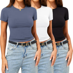 CE' CERDR 3/5 Pack Womens T Shirts Crew Neck Short Sleeve Shirts for Women Casual Basic Fitted Stretchy Tee Tops
