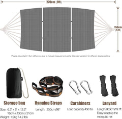Anyoo Camping Hammock with Mosquito Netting and Tree Straps - Sturdy Up to 450lbs for Outdoor, Backyard, Backpacking, Hiking