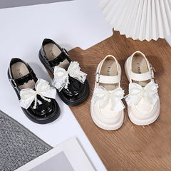 Girls Elegant Sneakers Bow Pearl Cute Sequins Ankle Mary Jane Shoes Leather Soft Wedding Birthday Shoes for Kids