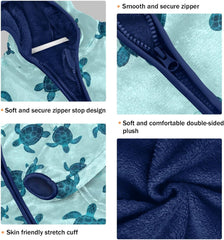 CHIFIGNO Blue Teal Sea Turtles Boy Fleece Zip up Jacket Light Soft Fleece Outerwear Jackets 3T