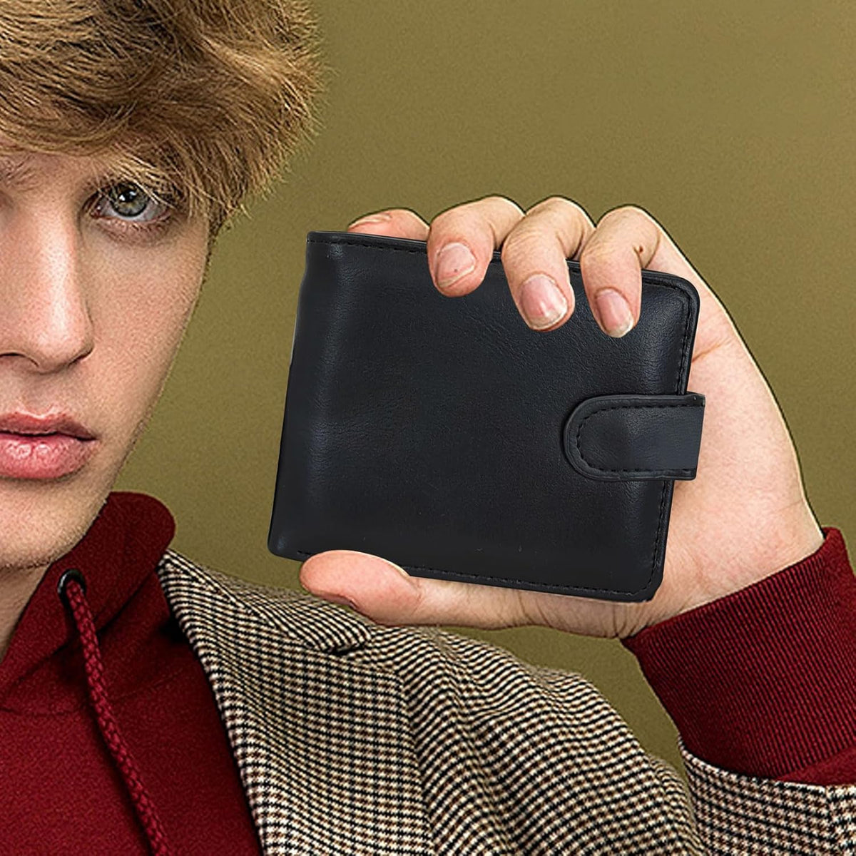 Men Wallets, PU Leather Short Card Wallet Multi-Functional Credit Card Holders For Men with Multiple Slots and Button(Black)