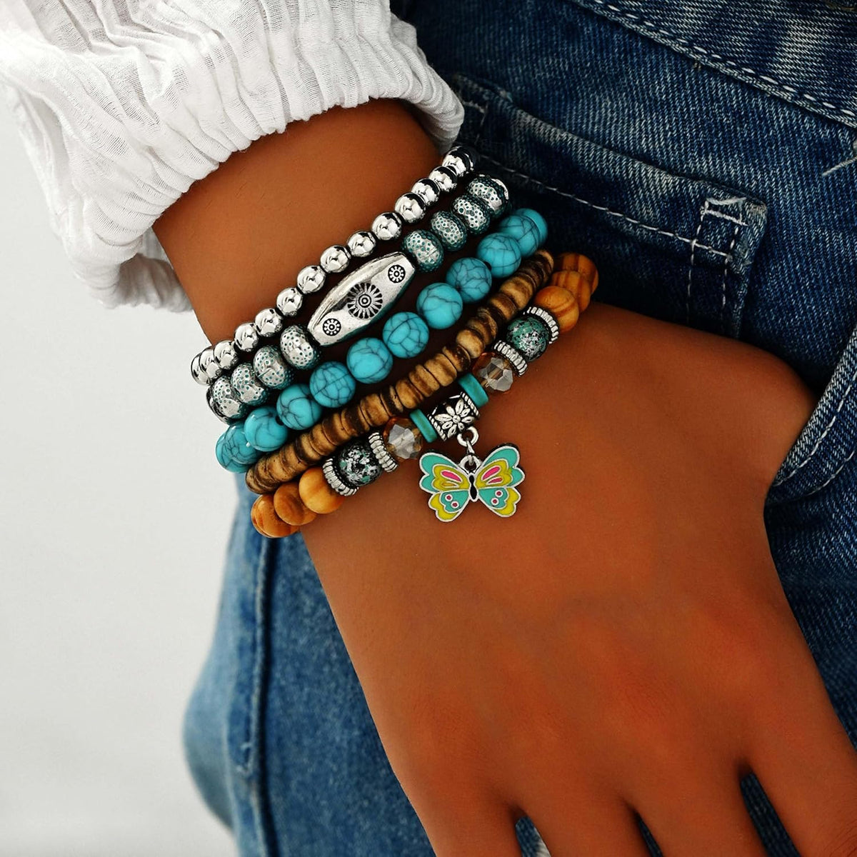 Western Boho Turquoise Beaded Bracelets for Women Trendy Jewelry 2025