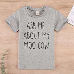 Boys Ask Me About My Mooo Cow T-Shirt Toddler Cowboy Short Sleeve Tee Tops Kids Boy Funny Summer T Shirts