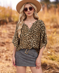 Bebonnie Womens 3/4 Sleeve V Neck Bohemian Peasant Blouses Casual Loose Fit Tunic Tops