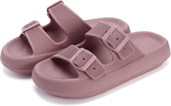 WHITIN Slides for Women Men Double Buckle Adjustable Thick Sole Pillow Slippers Bathroom Sandals