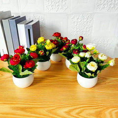 Artificial Plants Bonsai Rose Desktop Ornaments Plastic Decorating Simulated Potted Flowers for Party Wedding Home Decor - Red