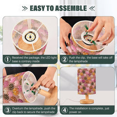 Brown Pumpkins Stars Bedside Table Lamp Small Desk Lamps Linen Fabric Shade Decorative Nightstand Lamp LED with USB Port Wood Base for Bedroom Living Room