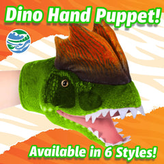 12" Dilophosaurus Hand Puppet - Dinosaur Stuffed Animal Puppets Toys for Kids, Soft Play Dino Plush Puppets, Toddlers Toy Puppet, (Green 12")