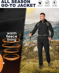 33,000ft Men's Hooded Softshell Jacket Waterproof Lightweight Insulated Windbreaker Fleece Lined Rain Shell Jacket