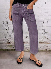 Flamingals Straight Wide Leg Jeans for Women Mid Waisted Casual Raw Hem Denim Capris Pants with Pockets