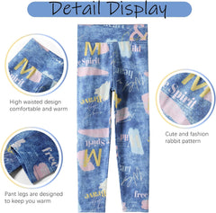 6 Pack Girls Leggings Basic Full Length Leggings for Kids Athletic Pants Girls Imitation Denim Pants