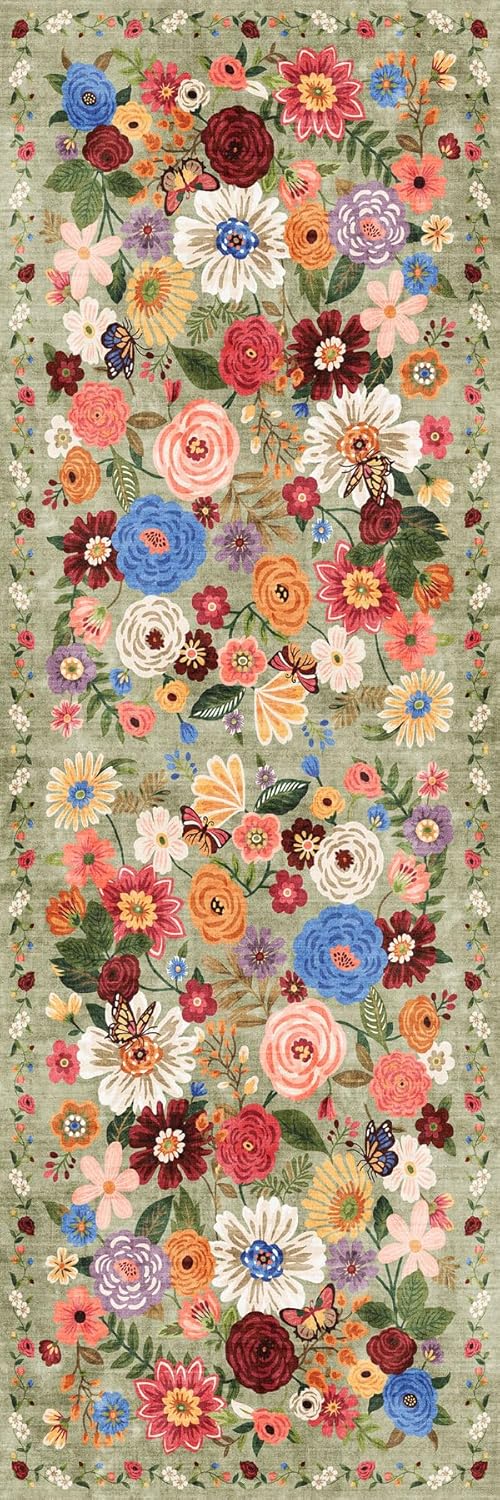 Area Rugs 24x17 Inch Home Decor Entry Rug, Small Door Mat Bath Mats for Bathroom, Non Slip Floral Low Pile Tub Mat for Sink Shower Doorway Tub Kitchen Sink(2 x 1.4 ft, Black Lawn)