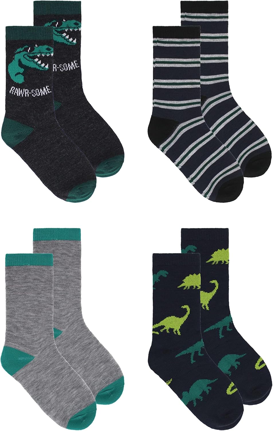 DENSLEY&CO Kids Boys 4-Pack Fun Graphic Crew Socks Bundle | Multiple Colours & Patterns