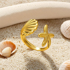 Auric Ocean-themed Sea Star Ring Non Tarnish Summer Jewelry for Women Vacation Accessories