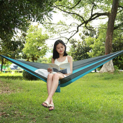 Camping Hammock Portable Camping Travel Single Hammock Hanging Bed with Tree Strap Outdoor Hanging Bed for Hiking (Grey Sky Blue 230 * 90)