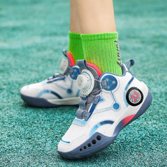 Boys Sneakers Youth 2024 Mesh Basketball Shoes Rotating Button Sports Footwear for Medium Large Children