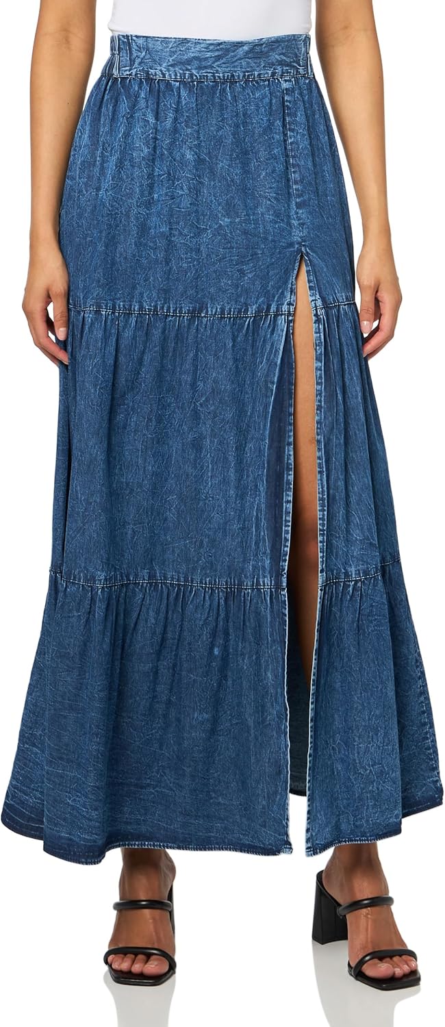 Angie Women's Printed Maxi Tiered Skirt with Slit