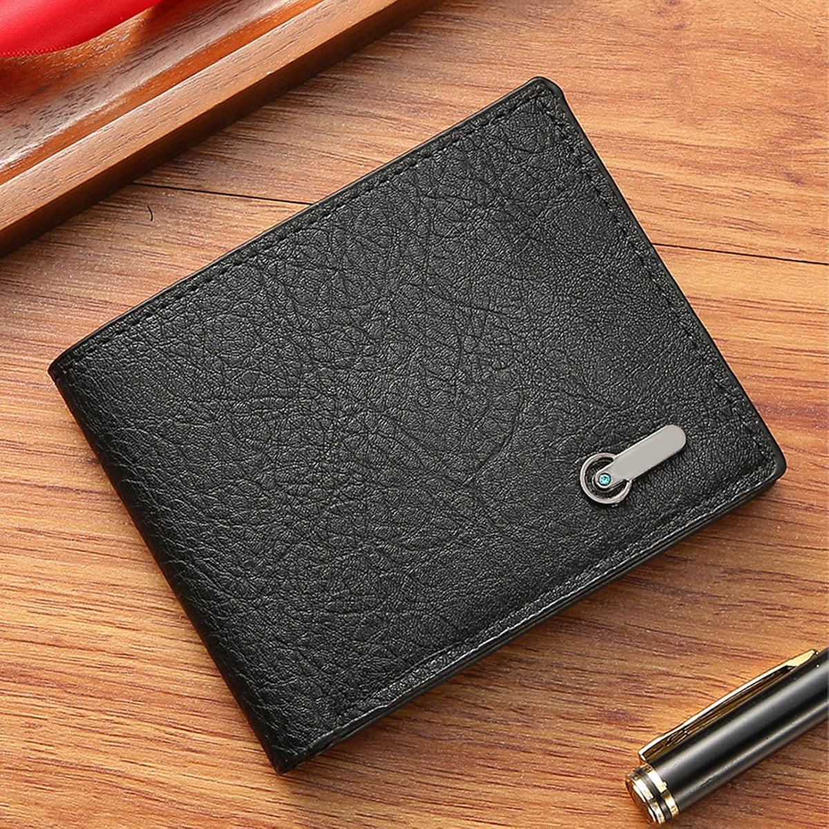 Men's Wallet Business Casual Short PU Leather Money Clip (Black)