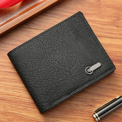 Men's Wallet Business Casual Short PU Leather Money Clip (Black)