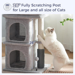 Cat Tree Tower for Large Cats Cat Scratching Post with 20x15.7”Wide Top Bed, Self Groomer, Thick Scratch Post [Dia=4.5”] and Danging Ball Great for Indoor Cats-Large Grey