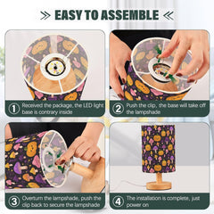 Cute Pumpkin Mushrooms Bedside Table Lamp Small Desk Lamps Linen Fabric Shade Decorative Nightstand Lamp LED with USB Port Wood Base for Bedroom Living Room