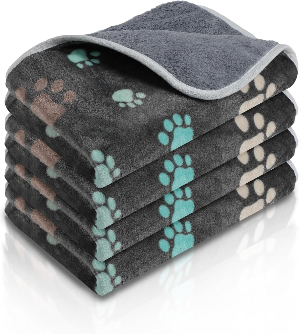 Panelee 4pcs Washable Pads Waterproof Dog Blanket Cat Bed Sofa Protector Soft Blanket Plush Reversible Throw Blanket Paw Pattern Warm for Small Dogs (Black)