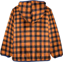 CHIFIGNO Buffalo Plaid Orange Toddler Fleece Zip up Jacket, Thick Lightweight Fleece Outerwear Jackets 3T