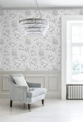 GloryTik Floral Peel and Stick Wallpaper Boho Contact Paper 17.3" x 118" Grey and White Self Adhesive Removable Wallpaper Modern Wall Paper for Bedroom Bathroom