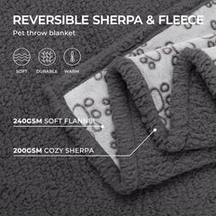 Luciphia Waterproof Pet Blankets for Couch Sofa Bed Cover Cat Liquid Pee Proof Washable Soft Fluffy Large Dog Blanket Reversible Furniture Protection Puppy Grey Paw Thicken Small（40" x 28"）