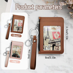 Slim Minimalist Front Pocket Wallet, PU Leather Credit Card Holder with Zipper, Keychain Wallet for Men & Women (Brown)