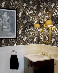 Guvana Peel and Stick Wallpaper Black Floral Wall Paper Vintage Contact Paper Removable Self Adhesive Wallpaper for Bathroom Bedroom Cabinet and Drawer Waterproof (Black Brown) 17.3"×78.7"