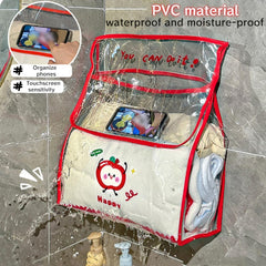 Dopamine Color Waterproof PVC Bath Bag with Apple, Dog & Cat Elements – Transparent Design with Phone Pocket (Cat,S)