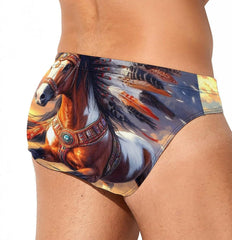 Indians Horse Men's Swimsuit Brief Beach Shorts Bikini Swimwear Sexy Swimming Trunks