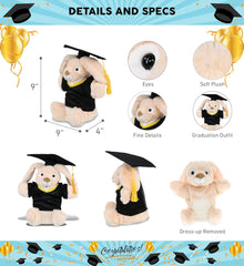 DolliBu Rabbit Graduation Plush Toy - Super Soft Plush Graduation Hand Puppet Animal Dress Up with Gown and Cap with Tassel Outfit - Congratulatory Graduation Gift with Personalization - 9 Inch