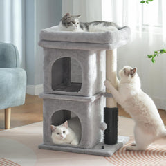 Cat Tree Tower for Large Cats Cat Scratching Post with 20x15.7”Wide Top Bed, Self Groomer, Thick Scratch Post [Dia=4.5”] and Danging Ball Great for Indoor Cats-Large Grey