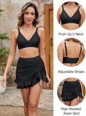 Blooming Jelly Women's High Waisted Bikini Sets Tummy Control Swim Skirt Two Piece Swim Suit 2025 Retro Swimsuit