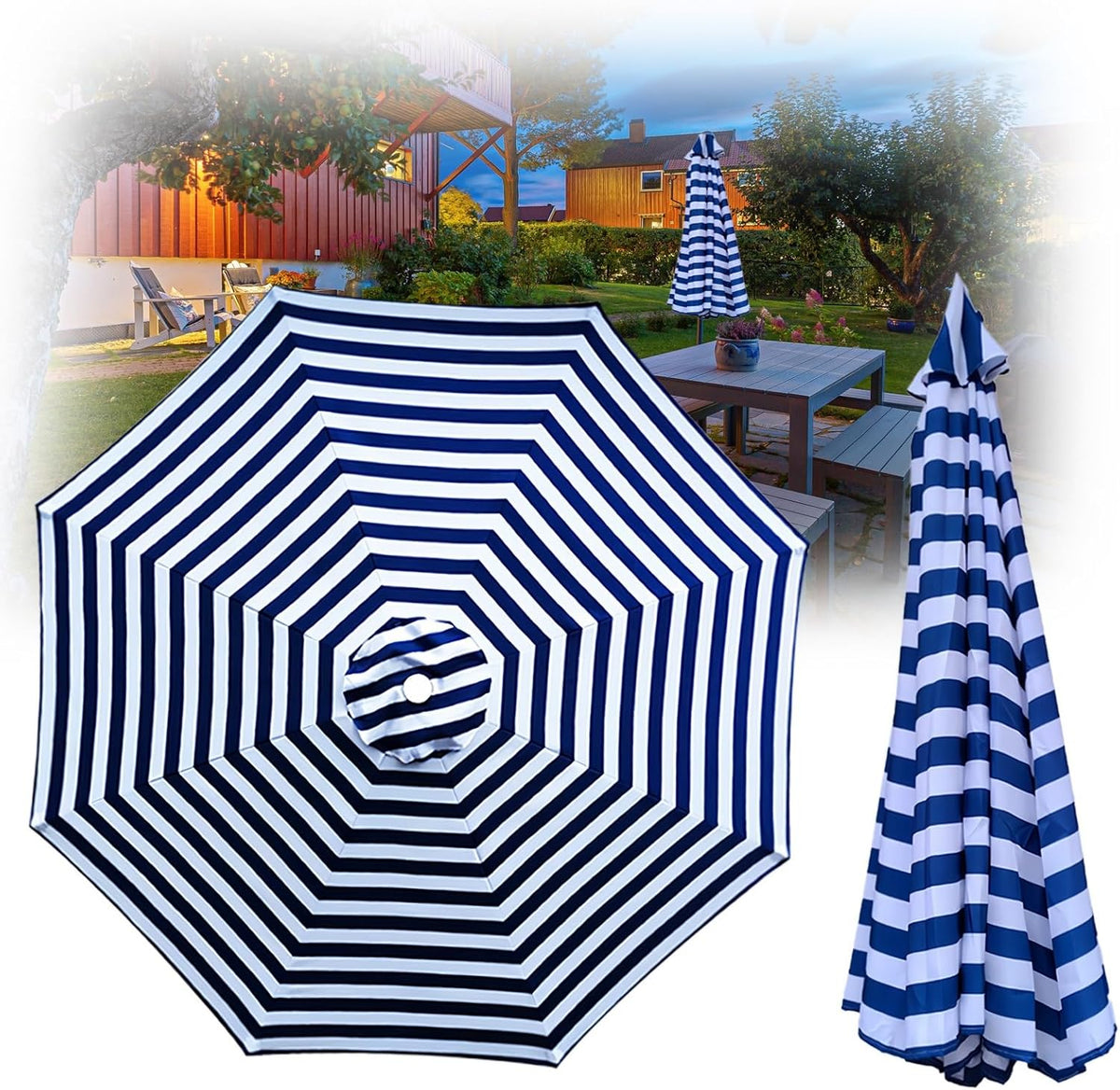 Generic Umbrella Replacement Parasol Canopy, 230CM 270CM 300CM, UV30+, Waterproof, 8 Ribs Patio Sun Umbrella Replacement Cloth Garden Canopy Cover Replacement Cover