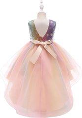 Glamulice Flower Girl Rainbow Tulle Dress High-Low Wedding Party Bridesmaid Birthday Pageant Dresses
