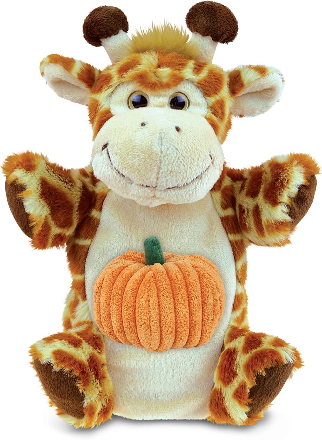 DolliBu Super Soft Giraffe Hand Puppet Stuffed Animal with Pumpkin Decor and Name Personalization - Pumpkin Plush Animal for Fall, Halloween and Thanksgiving, Pumpkin Toy for Kids, Adults - 10 Inches