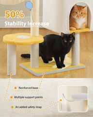 Cactus Cat Tree 35.4"- Medium Cat Tower w/Sisal Scratching Post, Cat Condo for Indoor Cats, Large Padded Top Perch, Comfy Hammock, and 2 Dangling Balls for Small-Medium Cats, Green