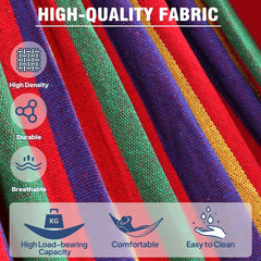 Garden Cotton Hammock Comfortable Fabric Hammock with Tree Straps for Hanging Sturdy Hammock Up to 660lbs Portable Hammock with Travel Bag for Camping Outdoor/Indoor Patio Backyard (Blue/white)