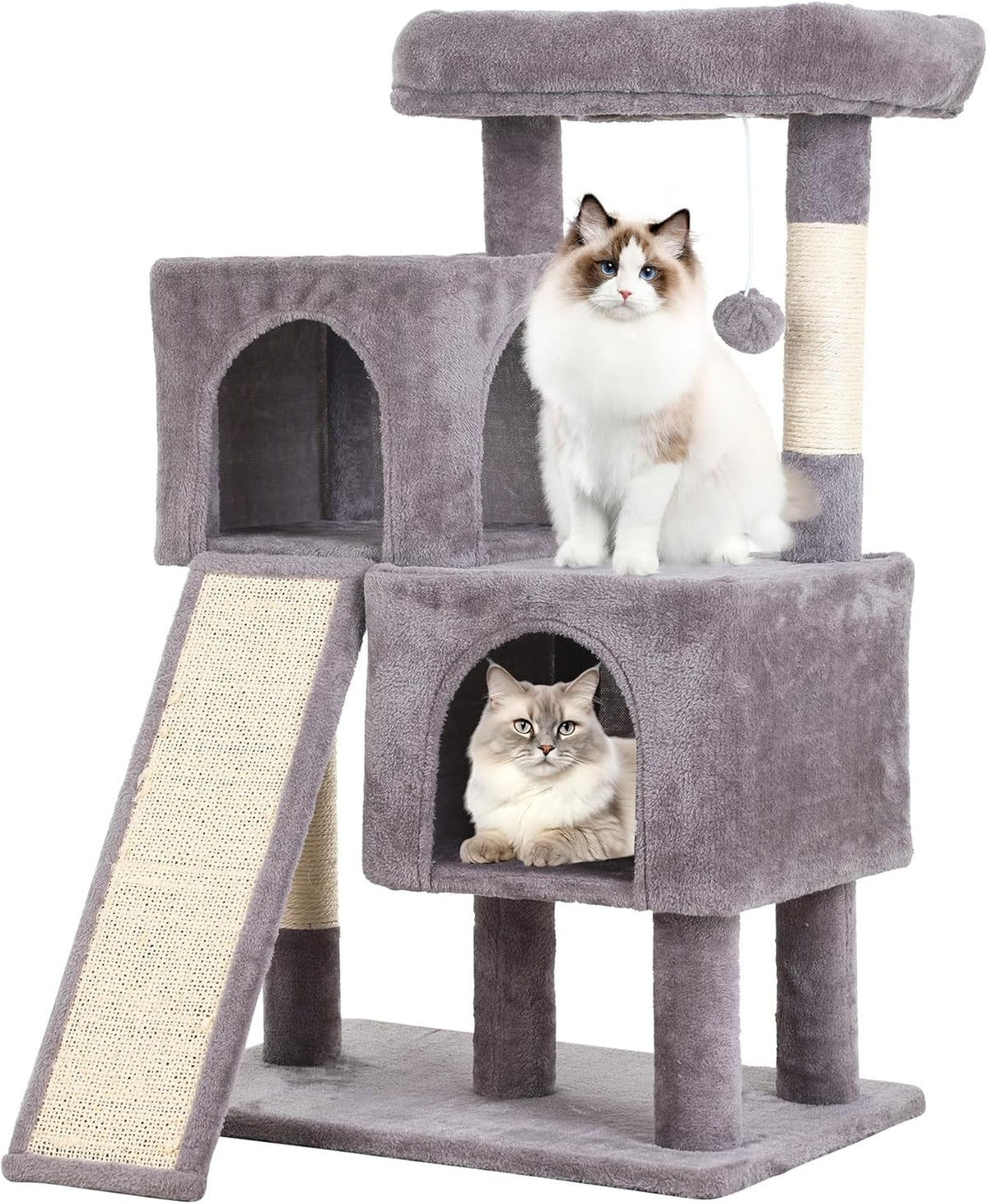 FDW Cat Tree for Indoor Cats 36 Inches Cat Tower Multi-Level Indoor Cat Play Condo House with Scratching Posts, Spacious Perch, Sisal Posts and Dangling Toys (Ashy)