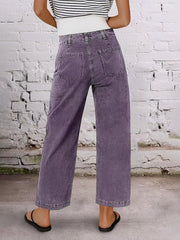 Flamingals Straight Wide Leg Jeans for Women Mid Waisted Casual Raw Hem Denim Capris Pants with Pockets