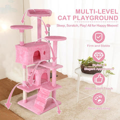 Heavy Duty Cat Tree with 70-Inch Tall Tower, 3 Perches & 2 Cozy Condos, Sisal Pole & Ladders for Large Cats, Beige