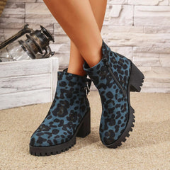 Womens Platform Lug Sole Ankle Boots Chunky High Heels Side Zipper Short Booties Fashion Round Toe Heeled Boots for Women Winter Dressy Shoes Comfortable Ankle Booties with Buckle