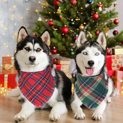 2 Pack Christmas Dog Bandanas with Tassels Edges, Multi Sizes Plaid Dog Christmas Bandana Scarf for Medium Large Dogs (Large)