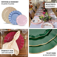 Efavormart 10 Pack | Taupe 6" Round Plastic Dessert Salad Plates, Disposable Appetizer Plates with Gold Wavy Rim for Wedding, Outdoor Receptions, Banquets, Holiday Dining