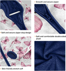 CHIFIGNO Butterflies White Kids Warm up Jacket Fleece Jacket for Fall Winter 3T