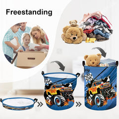 Racing Car Baby Laundry Hamper with Handle Clothes Kids Storage Basket Collapsible Boys Gift Toy Box Bin for Nursery Room, Blue, 36L