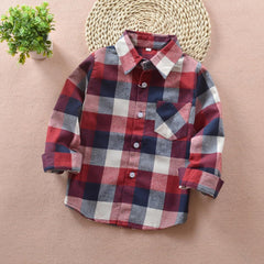 Boys Plaid Flannel Long Sleeve Shirt Button Down Shirts Cotton Lapel Tee Trendy Tops Casual Fall Clothes with Pocket